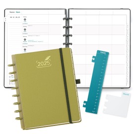 BEZEND Family Planner 2025 with 6 Columns, 18.9 x 24.1 cm, Family Timer with 12 Months: Jan to Dec 2025, Disc Binding & PU Leather Hard Cover, 100 gsm, Mustard