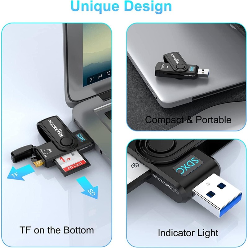 USB 3.0 SD Card Reader, 2-in-1 USB Memory Card Reader