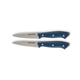 DASH Zakarian by Dash 2 Piece Chef Grade German Steel Paring Knife Set with Smooth and Serrated Blades for Chopping, Dicing, Mincing, Slicing and More C Blue