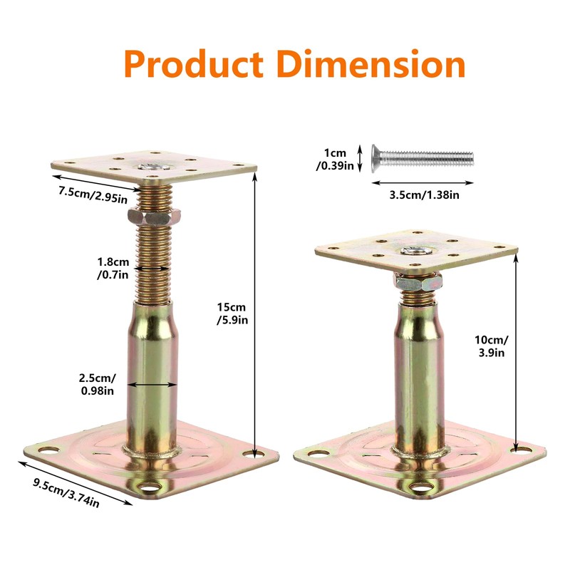 AHAQU 4PCS 100-150mm Galvanised Adjustable Elevated Post Base Support, Heavy