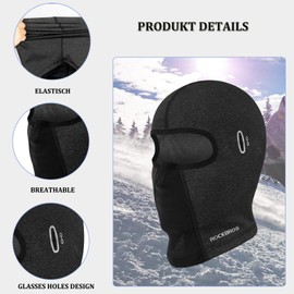 ROCKBROS Windproof Balaclava Breathable Face Cover Winter Thermal Fleece Neck Warmer Headcover Outdoor Sports Cycling Skiing Hats Fit Helmet Elastic Headwear 54-62CM