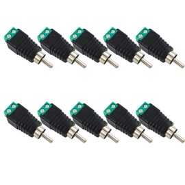 BRIEFCEC Phono RCA Male Plug to AV Screw Terminal Audio Video Connector Speaker Wire to Subwoofer Adapter, Solder free RCA Male to Speaker Wire, 10PCs, Green