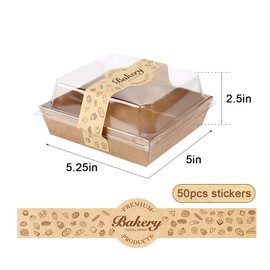 DeziWood 50 Pack Charcuterie Boxes with Clear Secure Lids and 50 PCS Stickers, 5.3x4.9x2.5 Inches Disposable Food Containers with Lids, Square Bakery Boxes for Sandwich, Cookies, Strawberries (Brown)