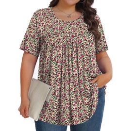 Womens Plus Size Tops Tunic Short Sleeve Crew Neck Shirts Casual Soft Blouse Red Apricot 2X