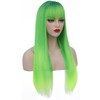 BERON Green Ombre Wigs Straight Long Hair Wigs with Bangs