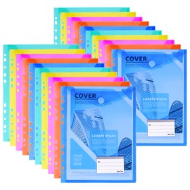 Donken Document Folder A4, Pack of 20 Document Wallets A4 Filing, Folders A4 with 11 Hole Edge, Velcro Closure and Label Pocket, Waterproof Portfolio Folder for Documents Organising (5 Colours)