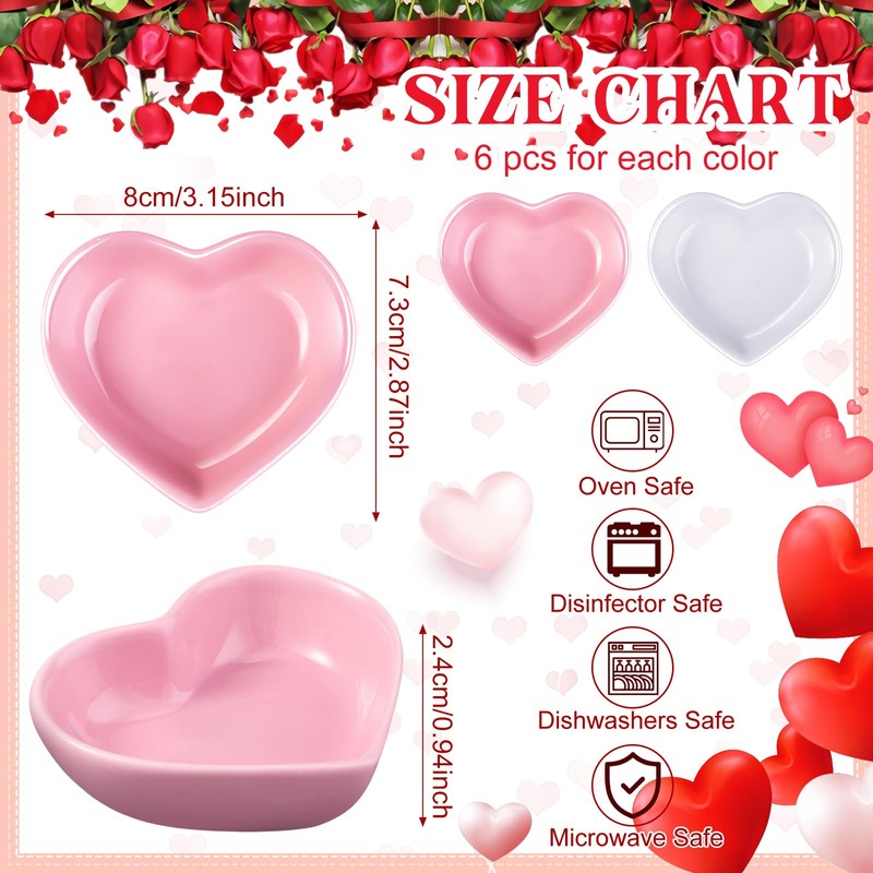Hushee 12 Pcs Valentine's Day Heart Shaped Side Dish Bowl