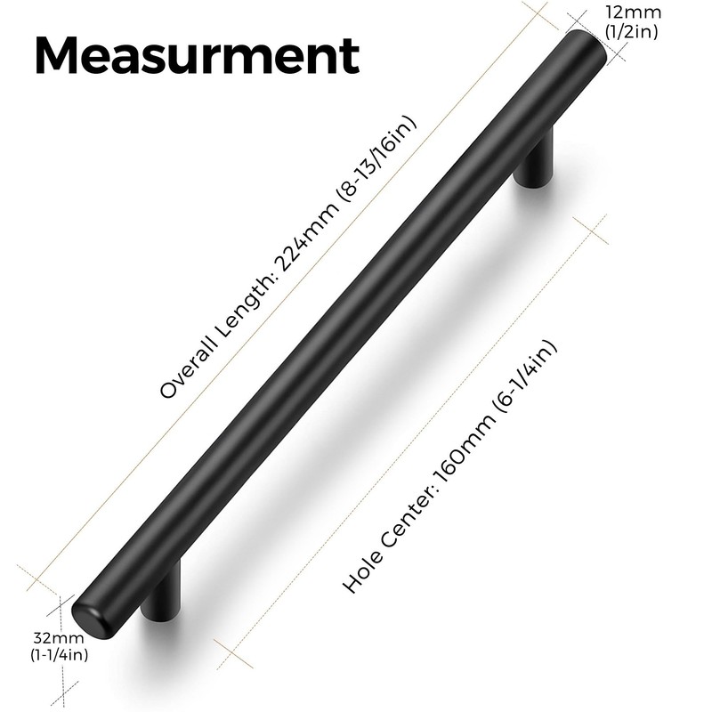 Ravinte 15 Pack Kitchen Cupboard Handles Black Cupboard Handles 160mm