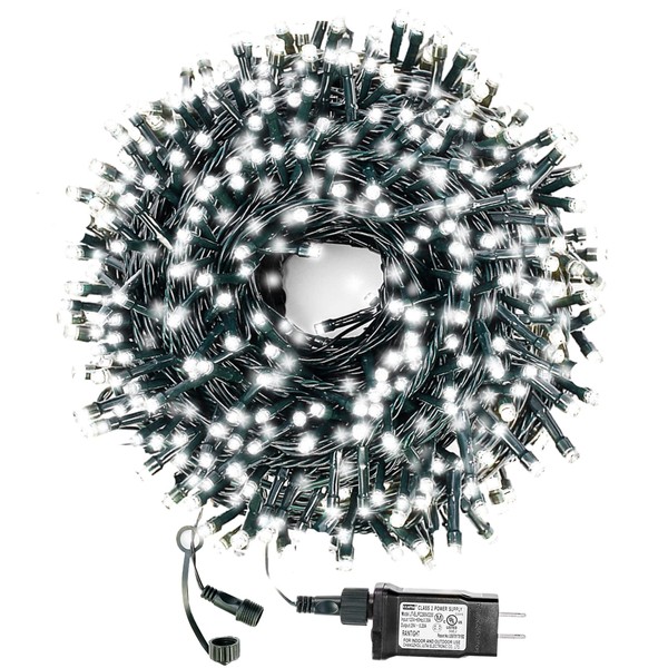 Decute 300LED Christmas String Lights Outdoor Waterproof 105FT UL Certified with End-to-End Plug 8 Modes, Cool White Indoor Starry Fairy Lights for Christmas Tree Patio Garden Wedding Party Decor
