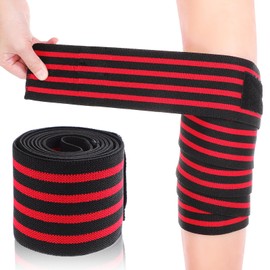 FELTECHELECTR Knee Wrap Bandage for Weightlifting Elastic Compression Support Sleeve for Fitness Training Red for Squats Yoga and Sports Activities