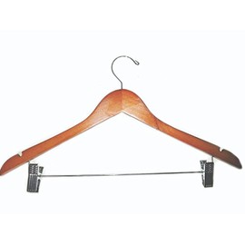 Cherry Finish Wood Combination Hanger with Non-Abrasive Clips (Set of 25)