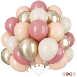 Dusty Pink Balloons，12 Inch 60 Pcs Dusty Pink Metallic Chrome Gold Beige Nude Balloons for Birthday Baby Shower Bridal Boho Wedding Party Decorations