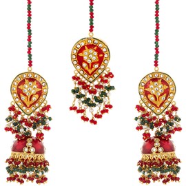 Aheli Enamel Earrings Maang Tikka Set Bollywood Ethnic Wedding Fashion Jewelry Gift for Women