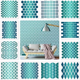 12 Sets Geometric Honeycomb Stencils Art Painting Templates Stencils for Scrapbooking Drawing Tracking DIY Furniture Wall Floor Decor (6 x 6 Inches)