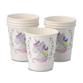 ECOFIESTA 8x Pappbecher für Kindergeburtstage 200 ml Einhorn - Papierbecher plastikfrei - Einhorn-Deko Kindergeburtstag, Einwegbecher 0,2