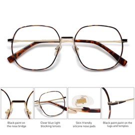 SOJOS Blue Light Filter Glasses Women's Metal Computer Glasses SJ5122, c5 tortoiseshell frame/anti blue light lens