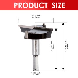 Mollom 3-1/4" (82.6mm) Forstner Drill Bit for Precise Woodworking with Durable YG8 Carbide Thickness of 2.0mm,This Hinge Cutter Tool is Ideal for Hard Wood, Plastic, Plywood
