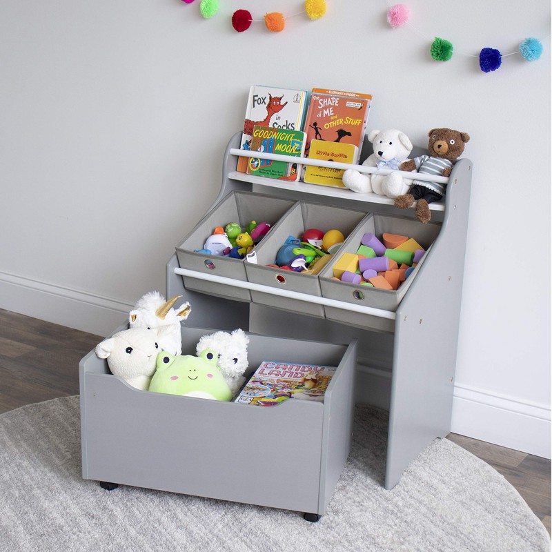 Humble Crew 3-in-1 Kids Bookshelf and Toy Storage Organizer, Grey