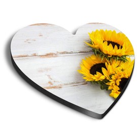 1 x Heart MDF Magnets - Sunflower Pretty Yellow Flowers 14826
