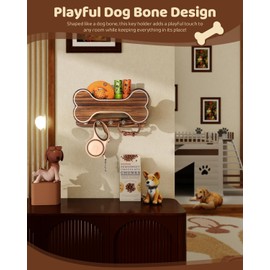 MTERSN Farmhouse Dog Leash Holder for Wall - Dog Stuff Organizer and Dog Bone Key Holder Wall Mount with 5 Decorative 3D Dog Paw Hooks & Storage Shelf - Ideal Home Decor (Brown)