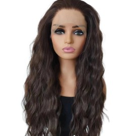 MISSWEN Long Wavy Synthetic Hair Glue Less Lace Front Wig Choc Brown Women Soft