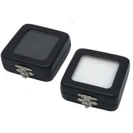 luzen 2Pcs Black PU Leather Gemstone Display Box Loose Diamond Jewelry Box Show Case Storage Box Holder with Clasp Lids and Sponge for Gems Coin Jewelry Displaying and Gift Packing