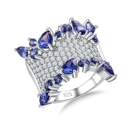 RANDES Tanzanite Wide Band Rings for Women 925 Sterling Silver Chunky Rings Cubic Zirconia Statement Ring Anniversary Band Size 9.5