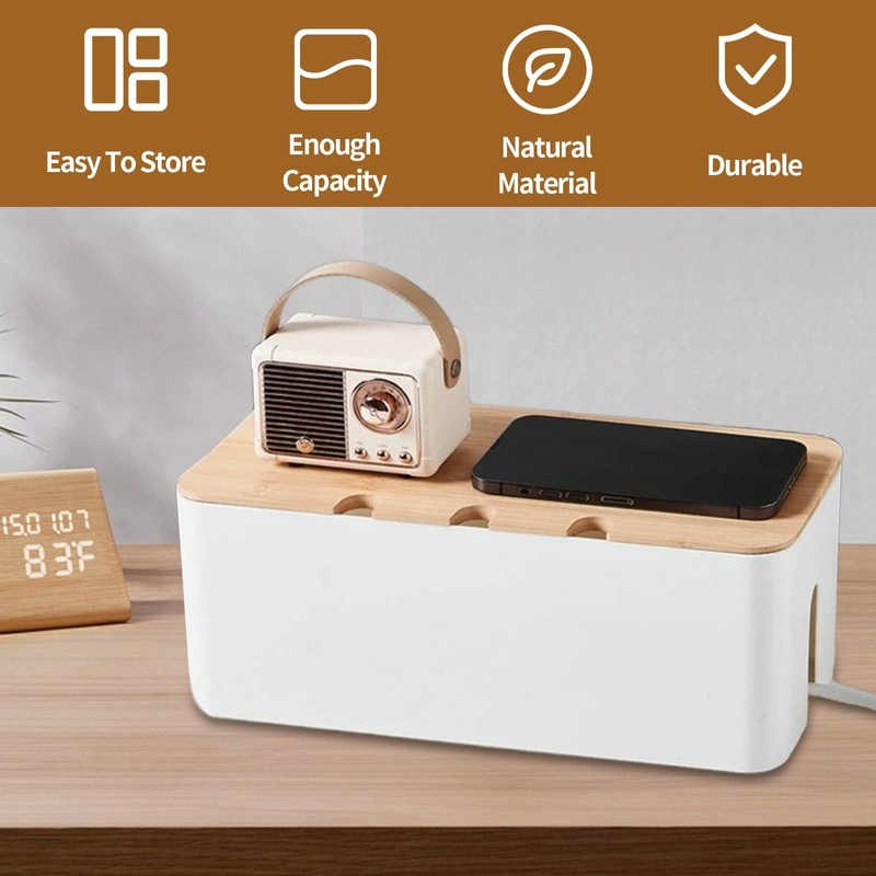 Cable Tidy Box, Cord Organizer Box with Wooden Lid, 36