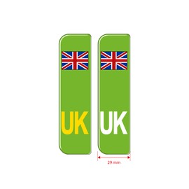 Slimline Domed Union Jack UK Vehicle Number Plate Stickers, Green, 108mm x 29mm - HIGH GLOSS