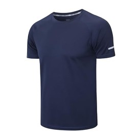 frueo Men's 1 Pack Sports Compression Shirts Quick Dry Moisture Wicking Short Sleeve Mesh Active Training T-Shirts,520,Navy,L