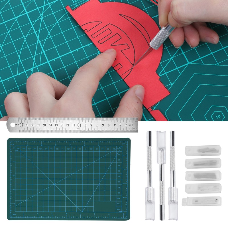 Carving Hobby Knife Kit Cutting Mat Handle Blades Ruler Art