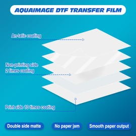 Aquaimage DTF Transfer Film A4(8.3" x 11.7" Inch)100 Sheets Double-Sided Matte Finish, DTF Film for Sumblimation or DTF Inkjet Printer, Direct to Film PET Transfer Paper for T Shirts Textile