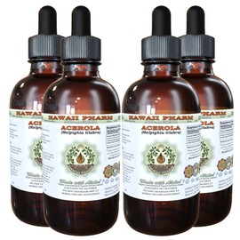Acerola Alcohol-Free Liquid Extract, Organic Acerola (Malpighia Glabra) Dried Berry Glycerite Hawaii Pharm Natural Herbal Supplement 4x4 oz