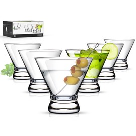 LUNA & MANTHA Martini Glasses Set of 6, Stemless Martini Cocktail Glasses for Margarita, Manhattan, Cosmopolitan, Home Bar, Evening Parties, Birthdays, Housewarming Gift, Crystal Clear 8 OZ