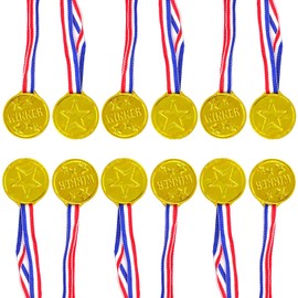WOLMIK Pack of 12 Medals for Children, Sports Day Medals Winner Gold Medals for Children's Birthday Football or School Mini Olympics