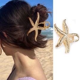FRUZJAY Starfish Hair Clips Gold Metal Hair Claw Clips Sea Star Hair Catch Barrettes Cute Seaside Hair Jaw Clamp Summer Holiday Hairpin Strong Hold Beach Hair Styling Accessories for Women Girls