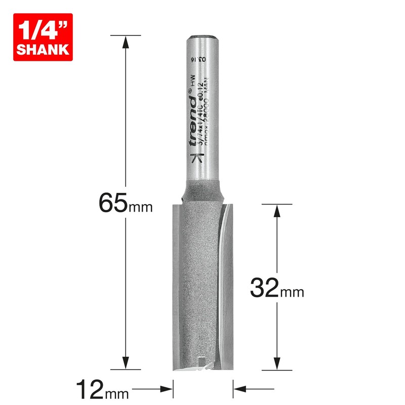 Trend Professional Straight Two Flute Router Cutter, 1/4 Inch Shank,