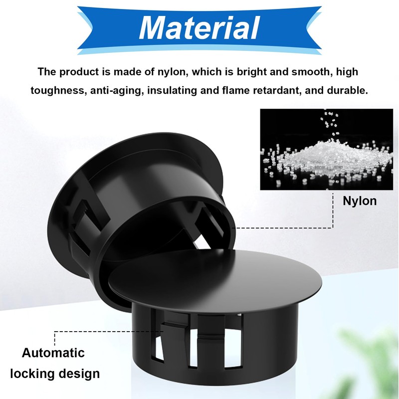 Tnisesm 135Pcs 8 Sizes Nylon Plastic Hole Plugs Black 1/4"