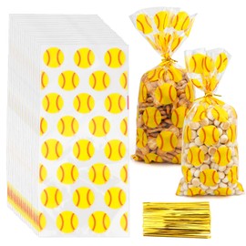 Softball Goodie Bags, 200 PCS Softball Snack Bags, Baseball Goodie Bags Softball Cellophane Bags Gift Treat Goody Cookie Snack Bags for Team Party Bags Favor Bulk Softball Theme Birthday Supplies