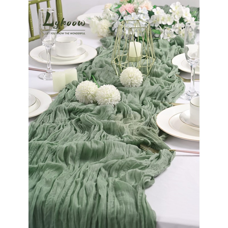 16 Packs Sage Green Cheesecloth Table Runner,10Ft x 35" Sage