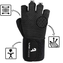 Alphachoice Performance Fitness Gloves for Men and Women with Wrist Protection - Training Gloves for Strength Training, Bodybuilding, Weightlifting (S, Black)
