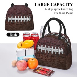 American Football Lunch Bag for Women and Men Football Controller Insulated Lunch Bag Brown Sports Lunch Box Reusable Waterproof Leakproof Portable Lunch Tote for Work Office Travel Picnic Hiking