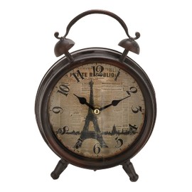 Deco 79 Metal Eiffel Tower Clock with Bell Style Top, 6" x 3" x 9", Black