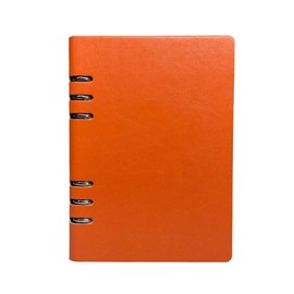 (Orange) Vintage Leather Ring Binder Notebook, A5 (17 x 23 cm/6.6 x 9 inches), Stainless Steel Cut-Out Notepad, Refillable Leather Notebook, 100 Pages, Waterproof, Beige Inserts