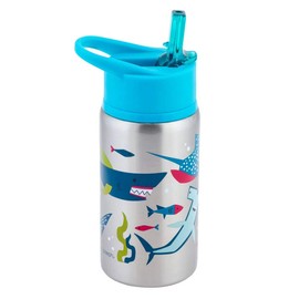 Stephen Joseph Stainless Steel Water Bottles, 18 OZ, Straw lid, Reusable tumbler, Insulated, Shark