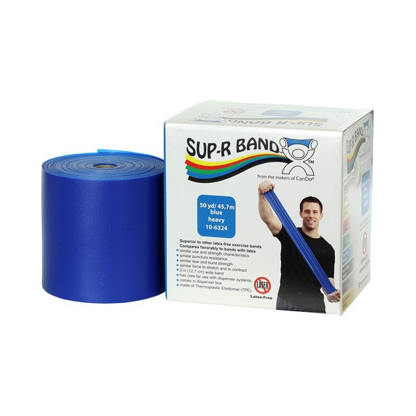 CanDo 10-6324 Sup-R Latex Free Exercise Band, 50 yd Roll, Blue-Heavy
