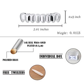 TOPGRILLZ 18K Gold Plated Hip Hop Rugged 8 Teeth TOP and Bottom Grillz for Your Teeth Set for Men and Women (Silver Bottom Fang)