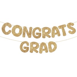 Fulmoon Pre Strung Congrats Grad Banner Glitter Congratulations Banner College Graduation Sign Class of 2025 Grad Party Decorations for High School University Graduation Party Favor(Champagne Gold)