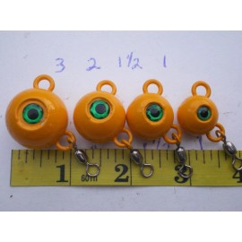 Unbranded 20 PCS. FLUKE EAR BALL JIGS MELON/GREEN EYE & #3 SWIVEL, 3,2,1-1/2,1 OZ. 5 EACH