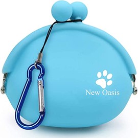 New Oasis Dog Treat Pouch, 10oz Small Portable Silicone Dog Training Pouch for Messy Treats Reusable Dog Reward Pouch with Carabiner Key Case Silicone Coin Pouch, Blue